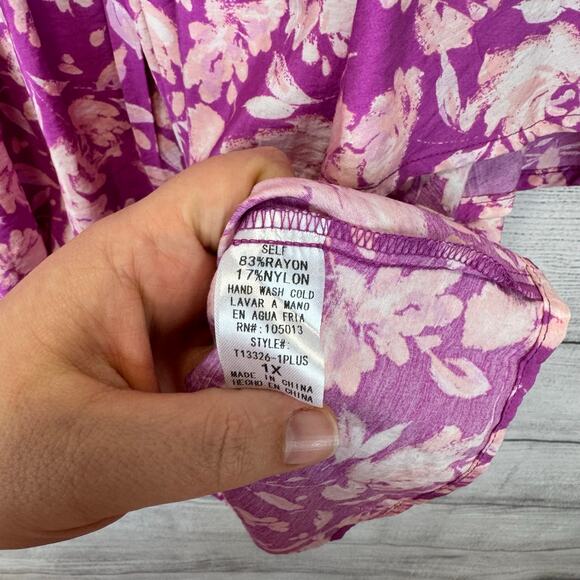 Emily Wonder Plus Size Purple & Pink Floral Spring Blouse Size 1X - Picture 5 of 8